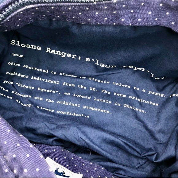 Sloan Ranger Number 1104 canvas zippered tote bag navy blue white polka dots - Picture 9 of 11